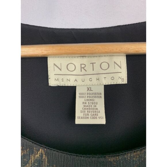 Norton McNaughton Sleeveless Black & Gold Leaf Pattern Dress XL Polyester - Picture 5 of 5